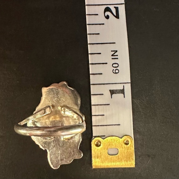 Sterling Silver Turquoise Two Stone Intricate Silver Work Leaves Southwestern - Picture 5 of 8